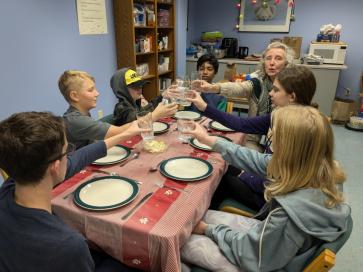 Middle school students learned about French culture around food and each brought a dish to create a “sample” French meal.